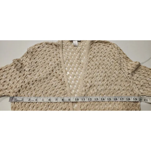 Christopher & Banks Off White Cream Crochet Knitted Open Long Cardigan Women's M - Picture 13 of 13